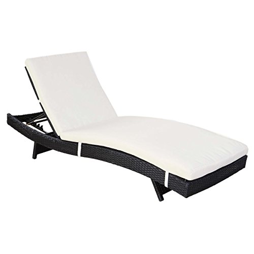 Polar Aurora Adjustable Aluminum Rattan Wicker Chaise Lounge Chair Sofa Couch Bed With Cushion Outdoor Patio W