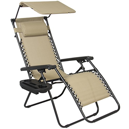 Best Choice Products Zero Gravity Canopy Sunshade Lounge Chair Cup Holder Patio Outdoor Garden Tan