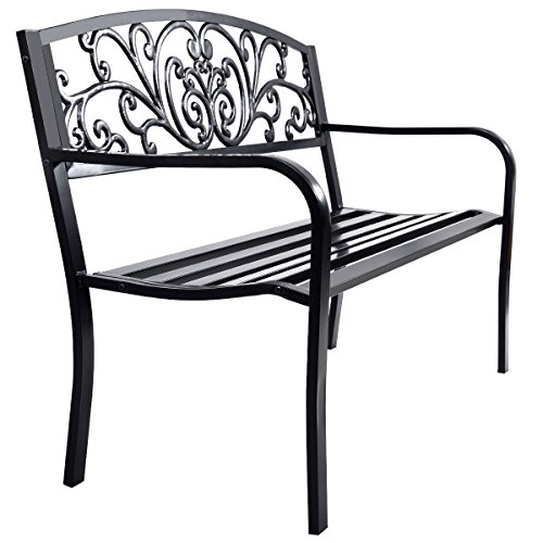 Giantex 50&quot Patio Park Garden Bench Porch Chair Steel Frame Cast Iron Backrest