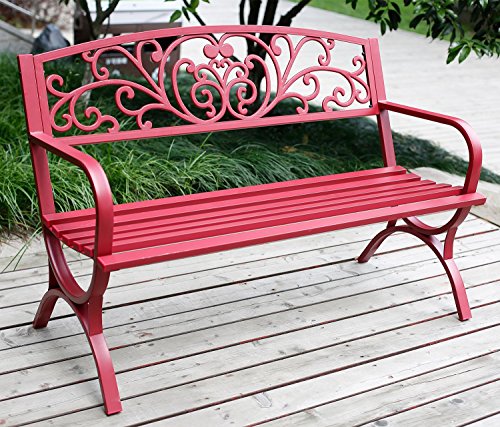 Merax Classic Outdoor Garden Bench  Patio Park Chair Red