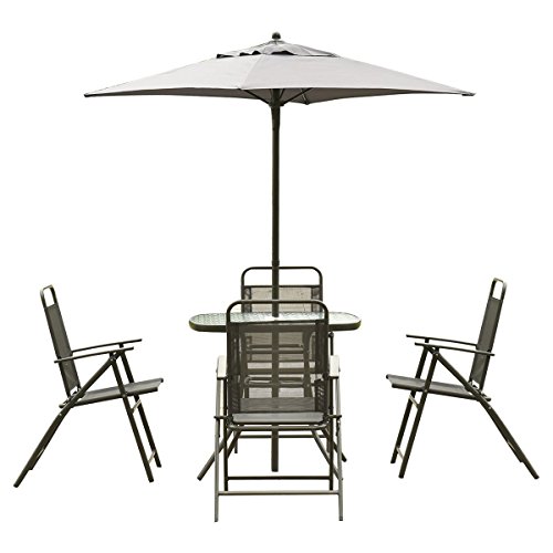 Giantex Patio Garden Set Furniture With Folding Chairs Table With Umbrella Gray