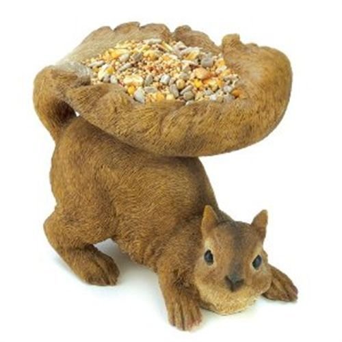 Woodland Small Squirrel Birdfeeder Decoration Outdoor Statue Garden Patio Table Nut Bowl