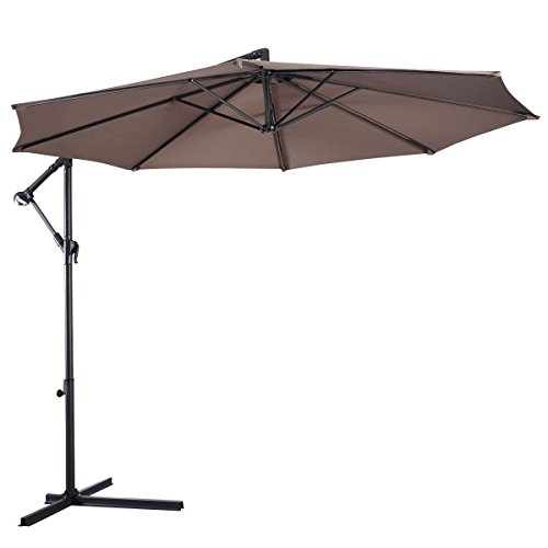 Giantex 10' Hanging Umbrella Patio Sun Shade Offset Outdoor Market W/t Cross Base (tan)