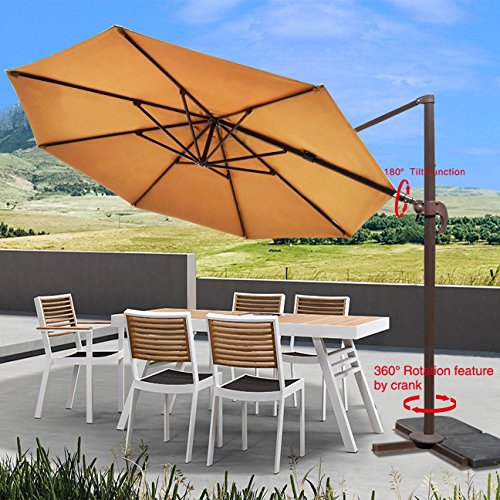 Strong Camel 11.5' Deluxe Off-set Hanging Roma Offset Uv50+ Umbrella Tilt & 360 Rotation Patio Heavyduty Outdoor