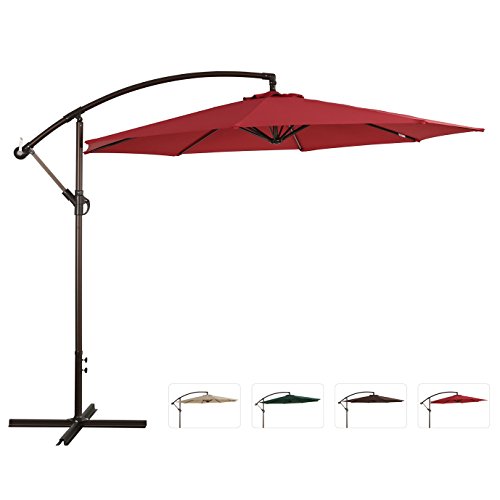 Ulax Furniture 10 Ft Offset Cantilever Hanging Patio Umbrella Tilt Wcrank Outdoor Pu Coated Waterproof Red