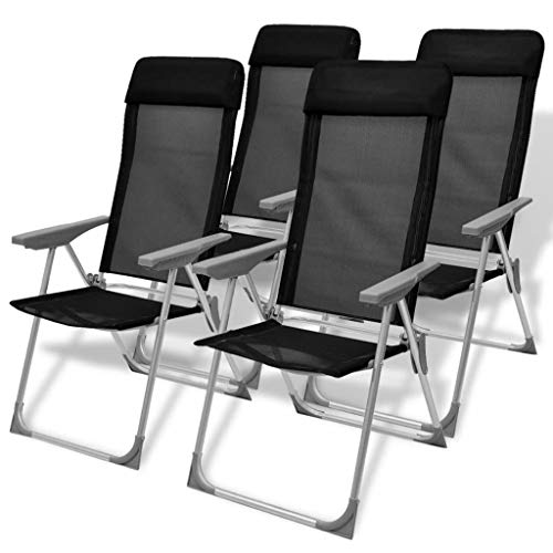 BLXCOMUS Outdoor Folding Camping Chairs Set4 pcs Black Aluminum Patio Chairs with Padded HeadrestAdjustable in 5 PositionsSize22x236x441
