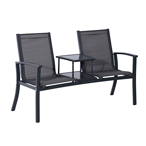 Koonlertshop Outdoor Double Seat Bench Patio Chair Mesh Aluminum Park Garden Furniture WElevated Table 705d