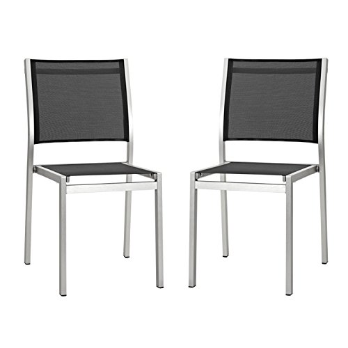 Modern Contemporary Urban Design Outdoor Patio Balcony Dining Chair  Set of 2 Black Aluminum