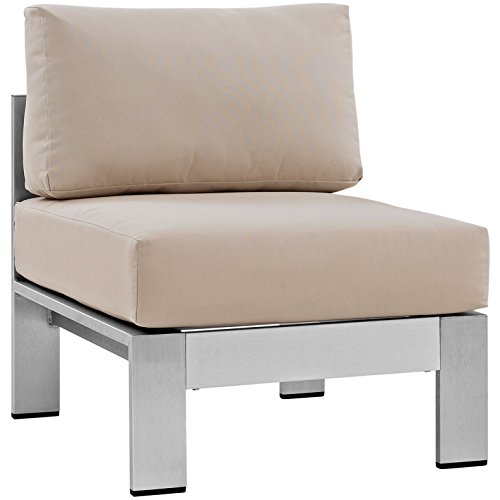 Modern Contemporary Urban Design Outdoor Patio Balcony Lounge Chair Beige Metal Aluminum