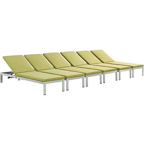Modern Contemporary Urban Outdoor Patio Balcony Chaise Lounge Chair  Set of 6 Green Aluminum