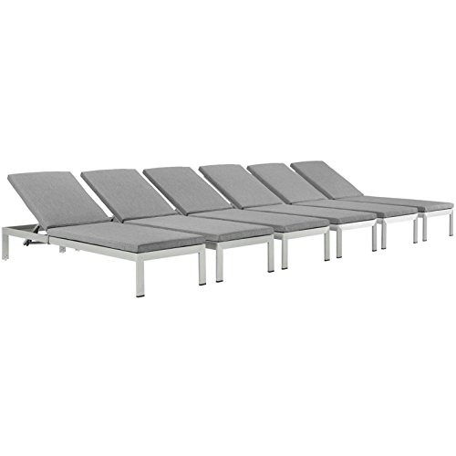 Modern Contemporary Urban Outdoor Patio Balcony Chaise Lounge Chair  Set of 6 Grey Gray Aluminum