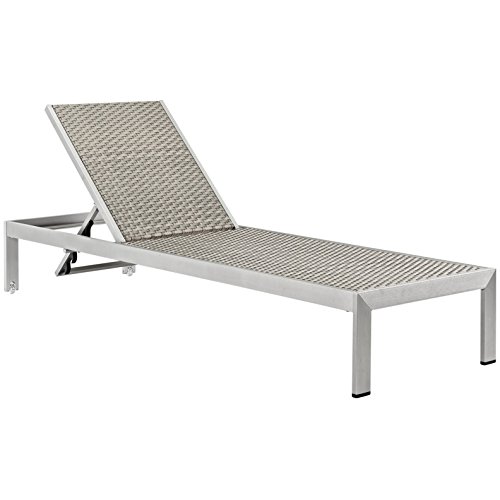 Modern Contemporary Urban Outdoor Patio Balcony Rattan Chaise Lounge Chair Grey Gray Aluminum