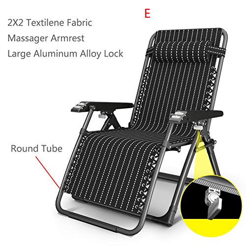 XIAOMEI Folding Recliner Chair Outdoor Heavy Duty Lounger Cushion Living Room Aluminum Upgrade Lock Reclining Patio Chairs Black-e