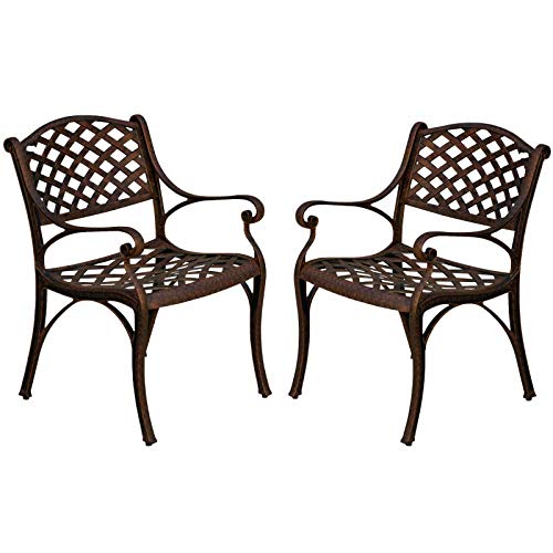 Yardwind Outdoor Cast Aluminum Club Chair Patio Dining Chair Garden Backyard Pool - Set of 2 Antique Bronze