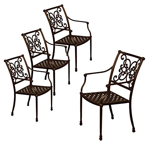 Yardwind Set of 4 Outdoor Patio Solid Cast Aluminum Club Chair Patio Dining Chair Garden Backyard Pool Antique Bronze