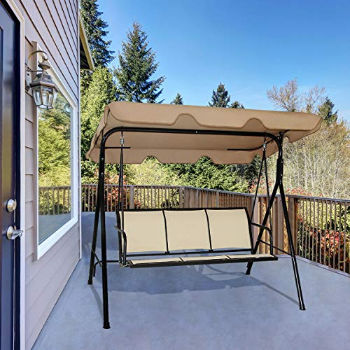 AlekShop Outdoor Swing Chair Sofa Sling Awning 3 Person Adjustable Canopy Rocker Patio Porch Furniture Hammock Steel Lounge Garden Yard