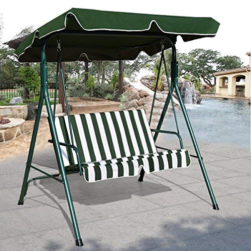 AlekShop Outdoor Swing Glider Awning 2 Person Chair Loveseat Canopy Patio Porch Furniture Hammock Cushioned Steel Lounge Garden Yard Green