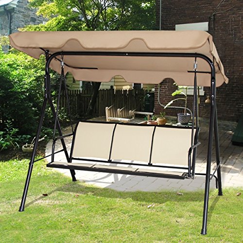 AlekShop Outdoor Swing Sling Awning 3 Person Chair Sofa Canopy Patio Porch Furniture Hammock Steel Lounge Garden Yard