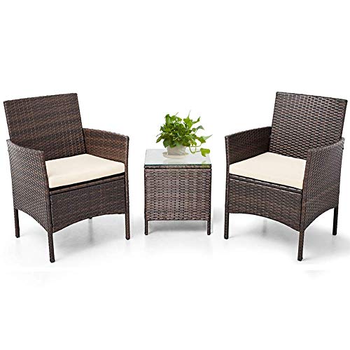 BonusAll 3 Piece Brown Patio Porch Furniture Wicker Bistro Rattan Chair with Coffee Table Outdoor Garden Furniture Sets