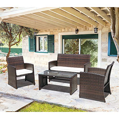 Patio Porch Furniture 3 Piece Outdoor Conversation Set with Glass Table
