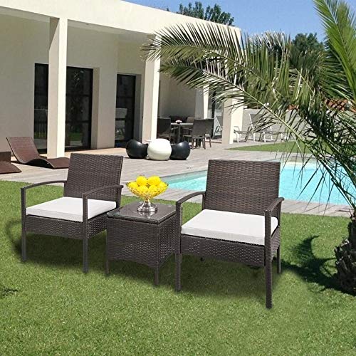 Patio Porch Furniture Bistro Set Pe Rattan Wicker Chairs with Cushions Brown Country Rectangle Resin Coffee Table