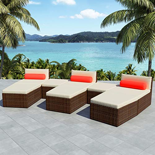 Unfade Memory Patio Porch Furniture Sets Garden Lounge Chaise Set Pool Recliner with Cushions and Table Poly Rattan 8 Piece Brown