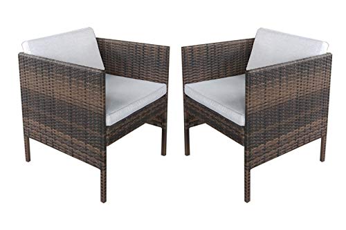 Waroom Home Patio Porch Furniture Sets 2 Pieces Cushioned Seat Rattan Sofa PE Wicker Brown-A