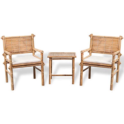 yorten 3 Piece Bistro Set Patio Porch Furniture Set with Cushions Bamboo Outdoor Garden Furniture Sets