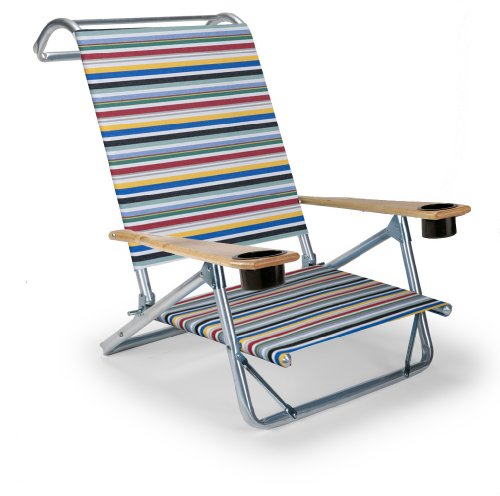 Telescope Casual Original Mini-sun Chaise Folding Beach Arm Chair With Cup Holders Classic Stripe