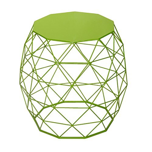 Adeco Home Garden Accents Wire Round Iron Metal Stool Side End Table Plant Stand Chair Hatched Diamond Pattern