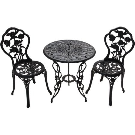 Patio Furniture Outdoor Garden Rose 3-piece Bistro Set 1 Table And 2 Chairs Aluminum Cast-iron Legs Rose Pattern