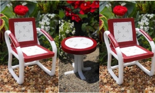 Red Vintage Table 2 Red Vintage Chairs Fairy Garden  Doll House Bundle