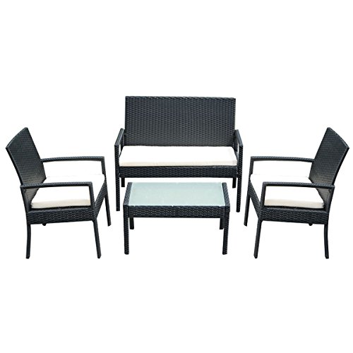 Tangkula 4 Pcs Outdoor Patio Furniture Set Table Chair Sofa Cushioned Seat Garden