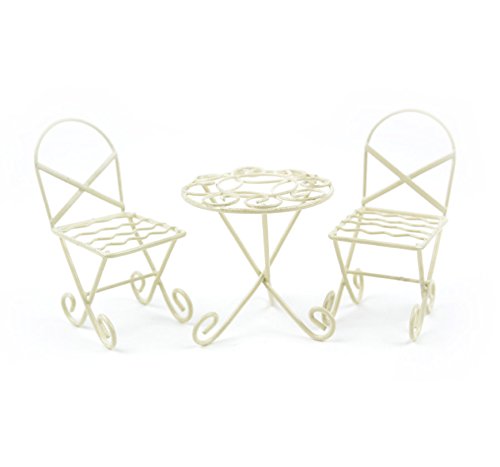 Touch of Nature Mini Iron Fairy Garden Table and Chairs Set Cream