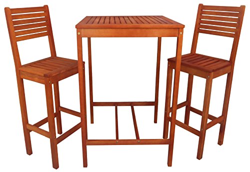 Zen Garden Eucalyptus 3-piece Bar Set With Bar Table And 2 Bar Chairs Natural Wood Finish
