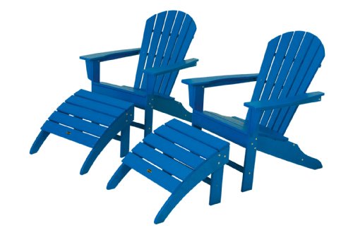 POLYWOOD PWS137-1-PB South Beach 4-Piece Adirondack Chair Set Pacific Blue