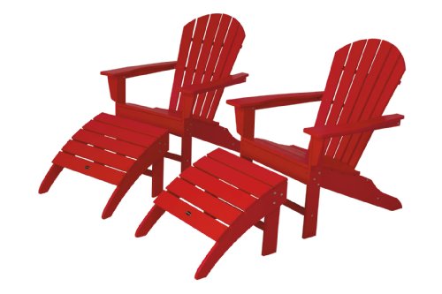 POLYWOOD PWS137-1-SR South Beach 4-Piece Adirondack Chair Set Sunset Red