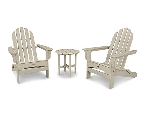 Trex Outdoor Furniture Cape Cod Folding Adirondack Set with Side Table in Sand Castle
