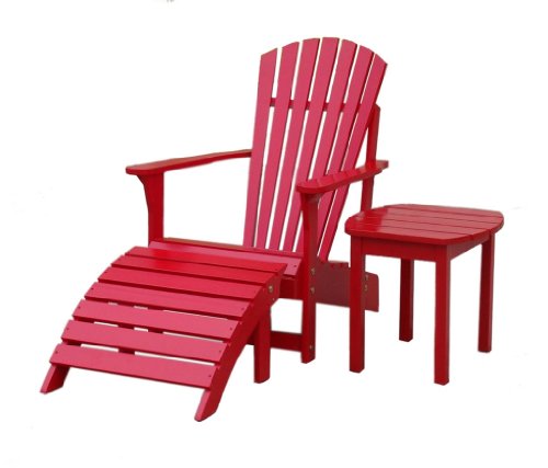 SOLID ACACIA  TEAK ADIRONDACK CHAIR  OTTOMAN  SIDE TABLE - PAINTED RED