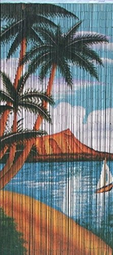 Sail Boat Print Beaded Bamboo Curtain 36&quotw X 78&quoth