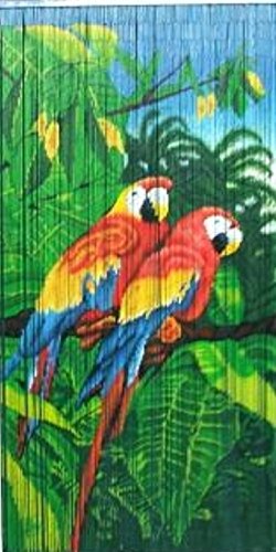 Tropical Parrot Print Beaded Bamboo Curtain 36&quotw X 78&quoth