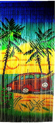 Woody Car Print Beaded Bamboo Curtain 36&quotw X 78&quoth