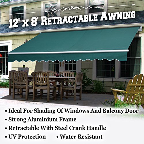 BenefitUSA 12x8 Outdoor Manual Yard Retractable Patio Sun Shade Canopy Awning 3 SECTIONS Dark Green