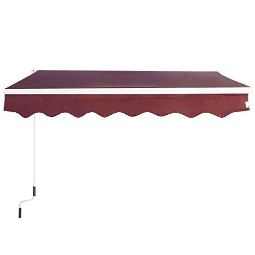 Goplus&reg Manual Patio 64&times5 Retractable Deck Awning Sunshade Shelter Canopy Outdoor New burgundy