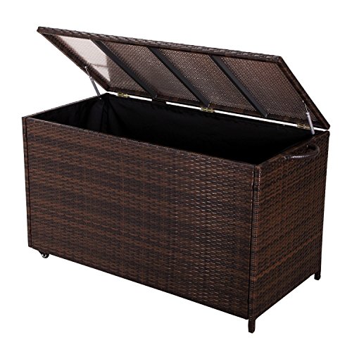 Adeco ® Patio Entertainment Wicker Storage Box Outdoor Or Indoor Bin, Mocha