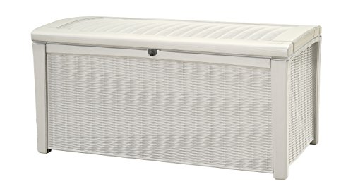 Keter Borneo Plastic Deck Storage Container Box Outdoor Patio Garden Furniture 110 Gal, White