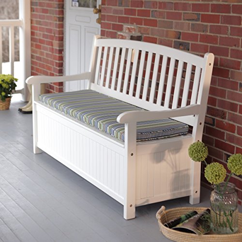 Pleasant Bay 4 ft Curved-Back Outdoor Acacia Wood Patio Storage Bench - White Is A Sensational Addition To Your Front Porch or Patio
