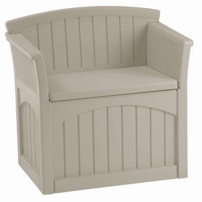 Suncast Deck Box Patio Storage Outdoor garden bench with backrest and armrests to comfortably seat one adult or two children