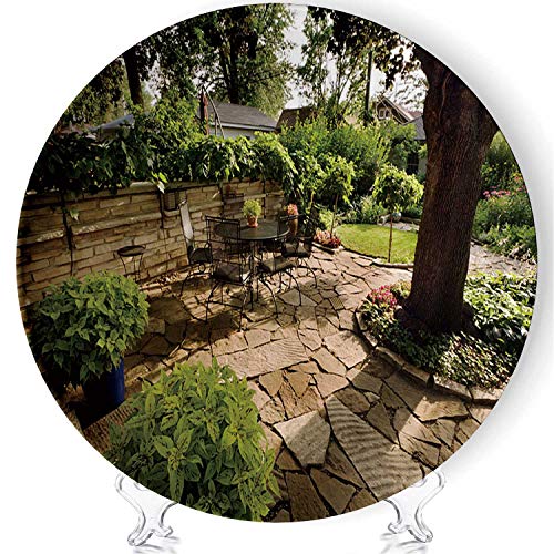 C COABALLA Landscaped Garden Back Yard Patio with Stone Wall Fashion Decorative Plates Display Plate Crafts a17101for Living Room of The Home8