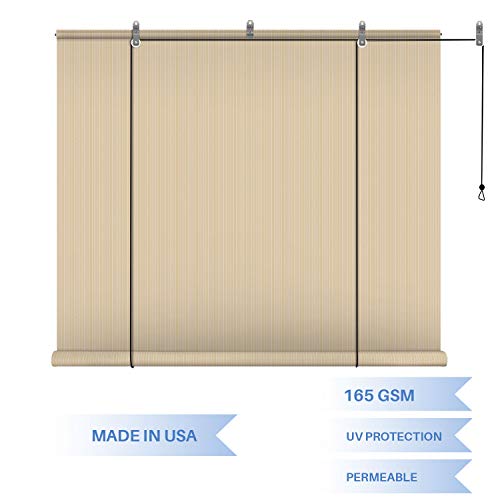E&K Sunrise Roll up Shade Roller Shade 8Wx6H Porch Pergola Privacy Screen Roll up Blinds Sun Shade for Deck Gazebo Patio Back Yard Outdoor Sun Shade Beige